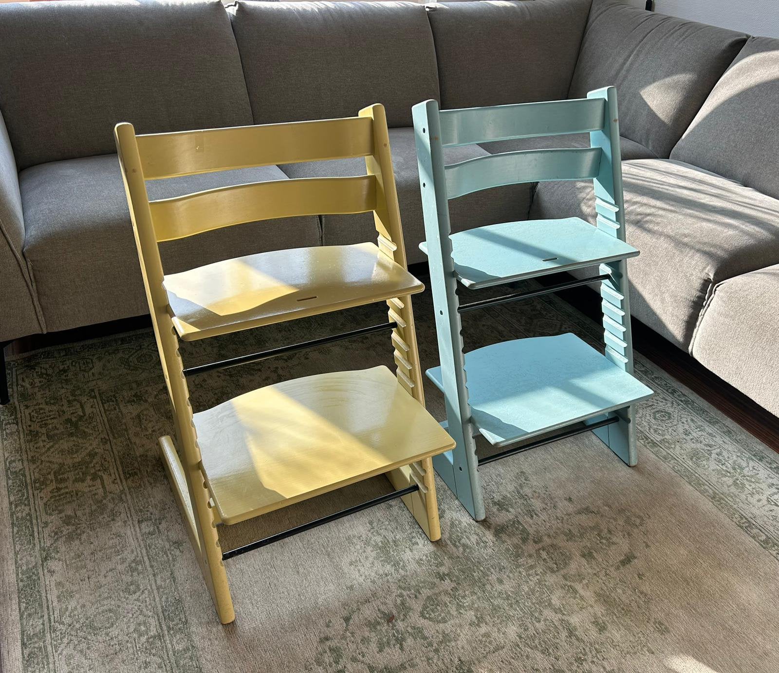 Stokke Tripp Trapp kinderstoel geel / blauw, Ophalen, Gebruikt, Meegroeistoel