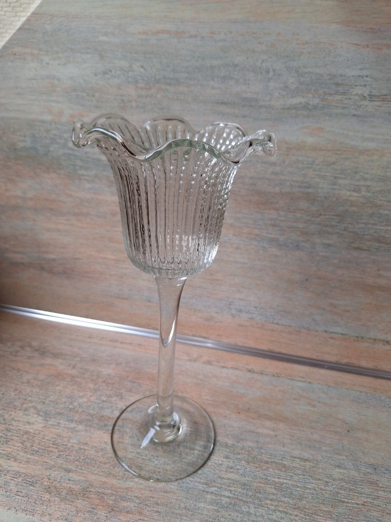 Glazen Waxinelichthouder - 27 cm hoog, Ophalen, Wit, Waxinelichthouder, 27 cm