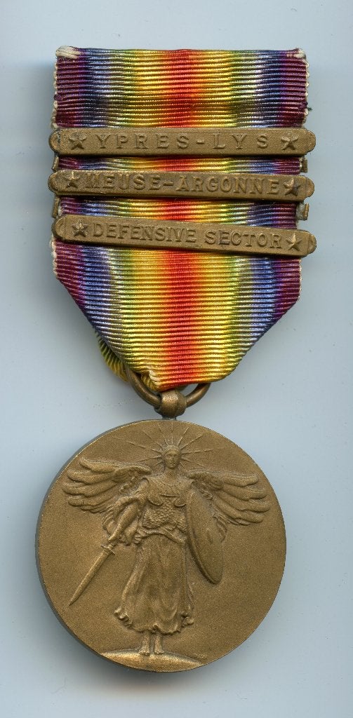 WO1 US Victory Medal met 3 Clasps, Verzenden, Landmacht, Amerika, Lintje, Medaille of Wings