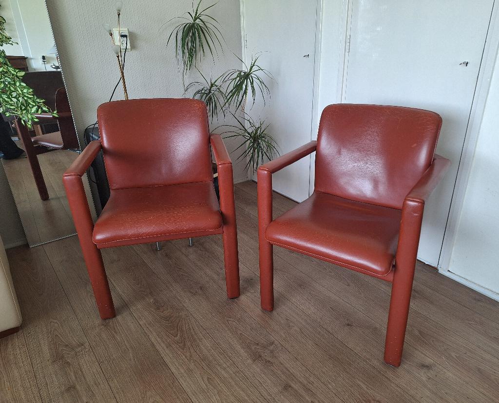 2x Leolux Cachucha fauteuils, Huis en Inrichting, Fauteuils, Gebruikt, Leer, 50 tot 75 cm, Minder dan 75 cm, Ophalen of Verzenden