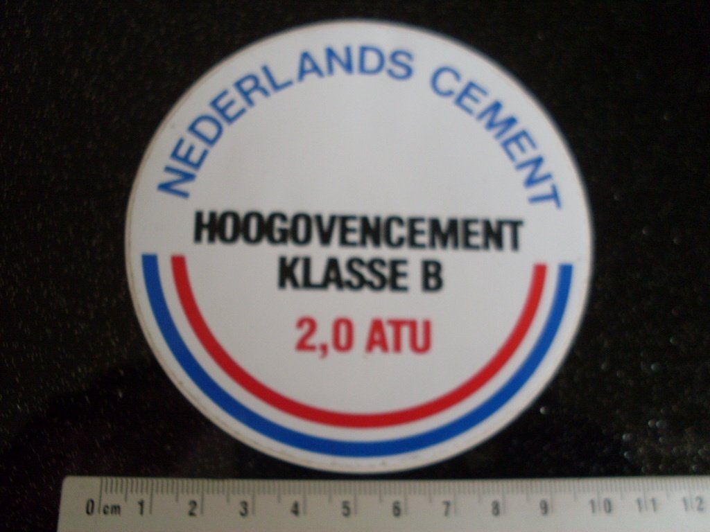sticker nederlands cement hoogovencement klasse B 2,0 atu, Verzenden, Zo goed als nieuw, Bedrijf of Vereniging