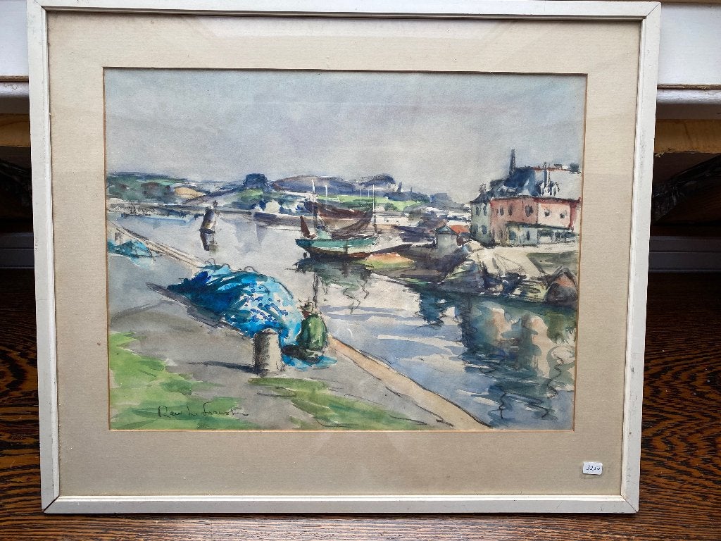 Aquarel "Havengezicht"van René le Forestier(1903-1972), Ophalen of Verzenden