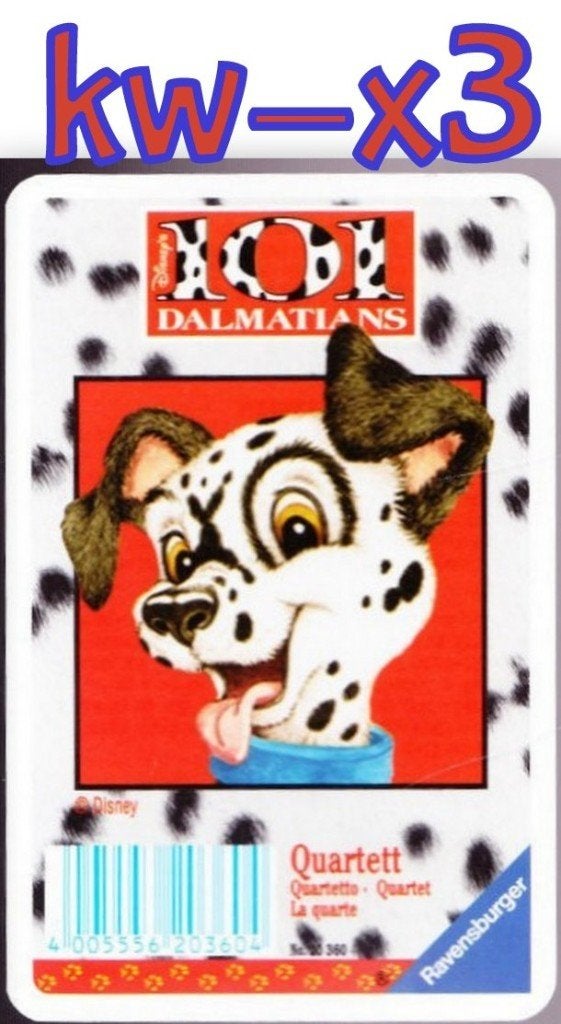 Kwartet spel: kw-x3 101 Dalmatiers ( Ravensburger ), Verzamelen, Speelkaarten, Jokers en Kwartetten, Ophalen of Verzenden, Zo goed als nieuw