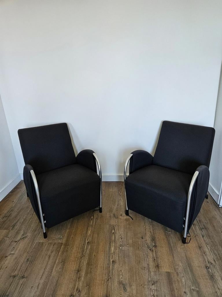 2 originele Gelderland 6020 fauteuil Zwart Jan des Bouvrie, 75 tot 100 cm, Ophalen of Verzenden, Zo goed als nieuw, Stof