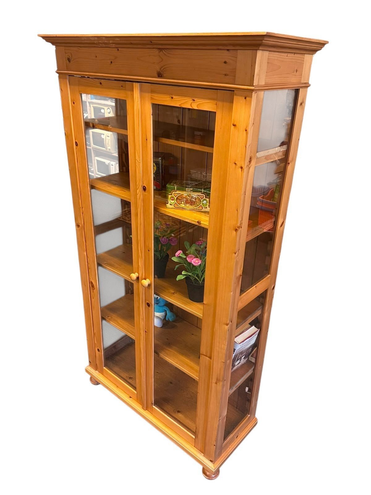 Grenen vitrinekast houten vintage buffetkast boekenkast, Ophalen, 50 tot 100 cm, Landelijk, Nvt