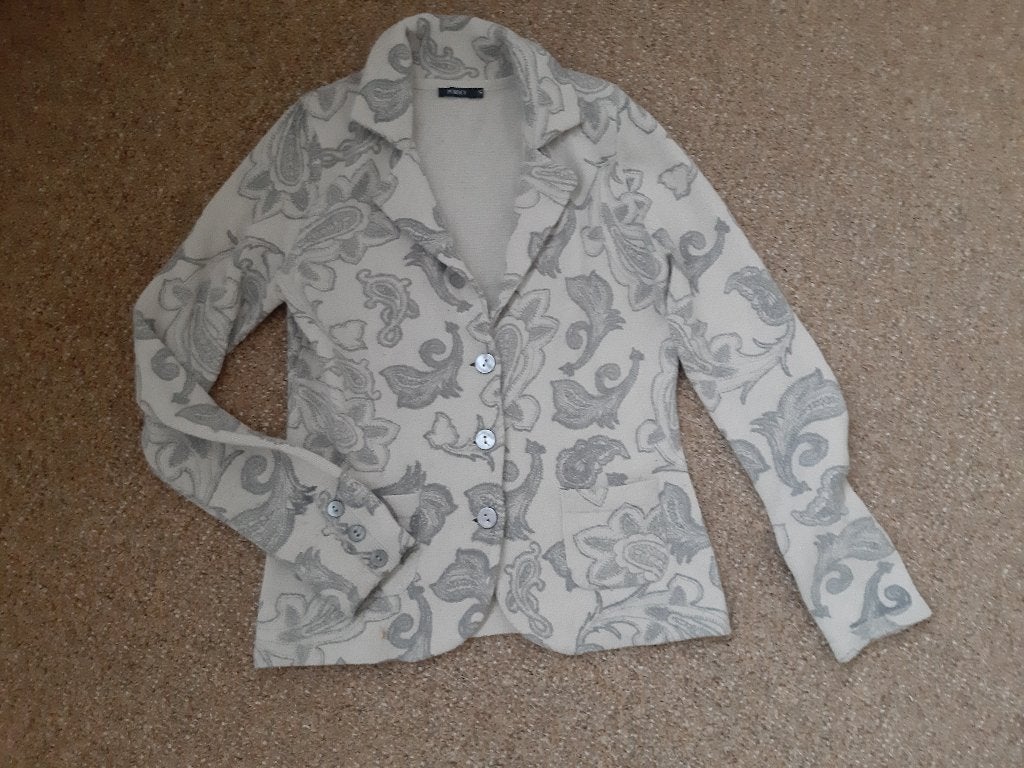 aparte beige jasje met grijs Purdey maat S, Beige, Purdey, Jasje, Gedragen