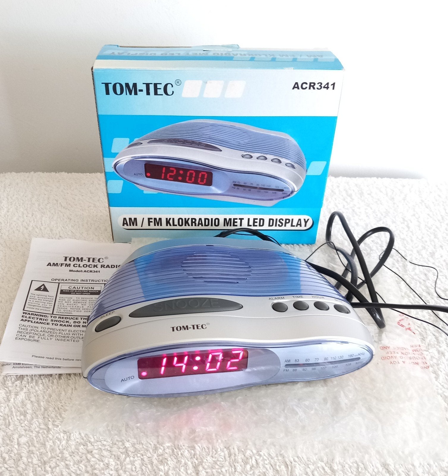 Nieuwe Tom-Tec ACR341 AM/FM Wekkerradio - Zilver/Blauw, Ophalen, Nieuw