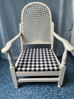 vintage stoel met webbing rugleuning, Ophalen, Gebruikt, Wit, Hout