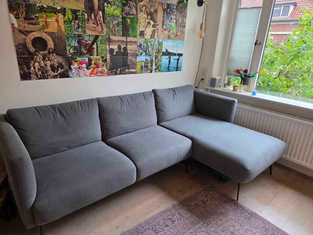 Bankstel grijs/blauw, Ophalen, Gebruikt, 125 tot 150 cm, Overige maten