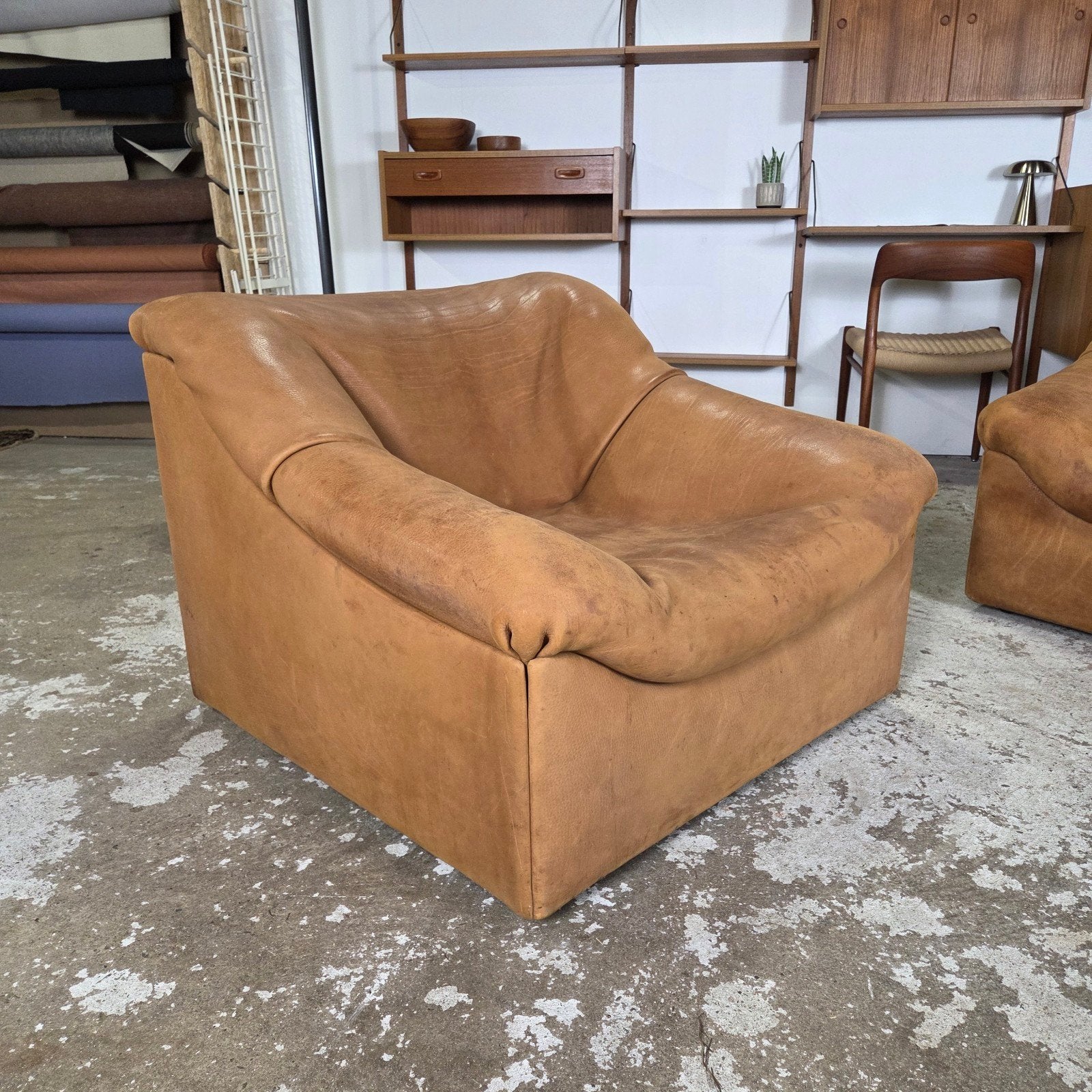 De Sede DS-46 vintage jaren 70 design lederen lounge zetel, Ophalen, Gebruikt, De Sede, 75 tot 100 cm