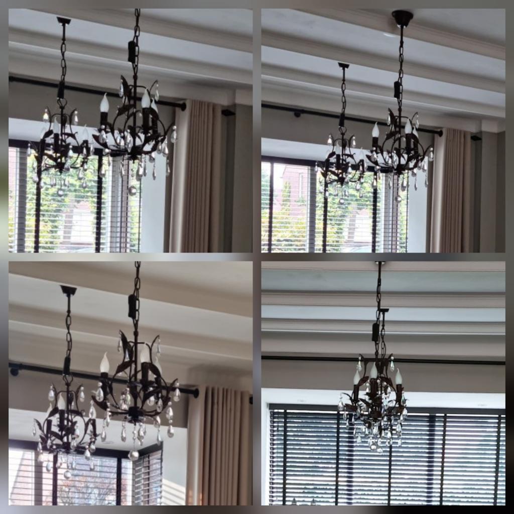 Elegante kroonluchter met kristallen en dimmer, Ophalen, Zo goed als nieuw, Glas, Klassiek, Rustiek, Landelijk
