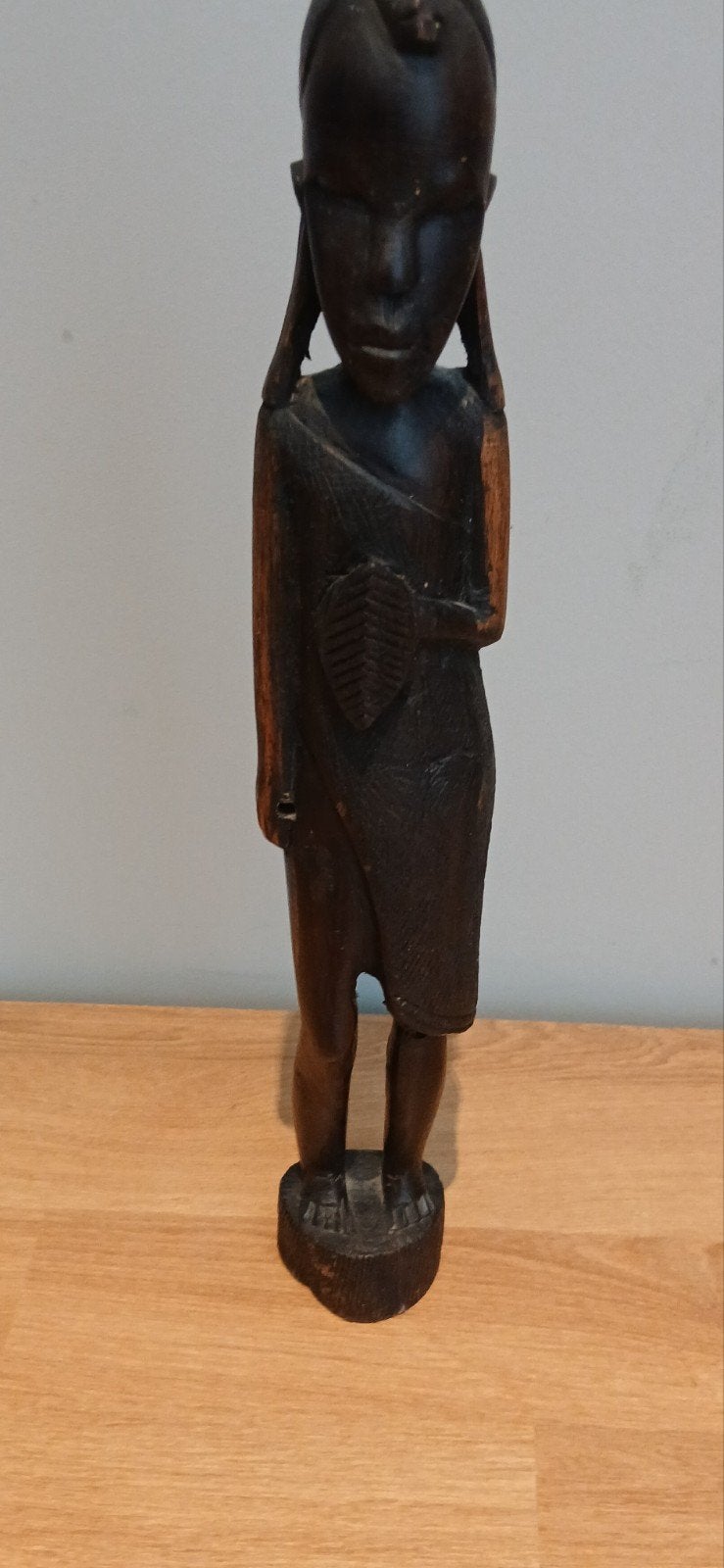 Vintage Afrikaans beeldje, vrouw, hout, bruin/zwart, Ophalen of Verzenden