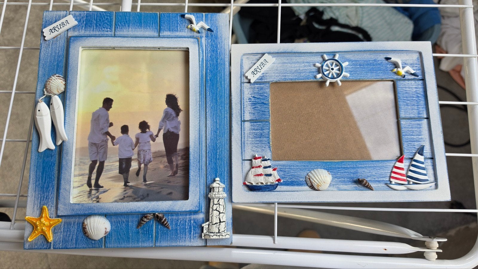 Set van 2 maritieme fotolijstjes - Aruba thema, Hout, Blauw, Ophalen of Verzenden, Landelijk