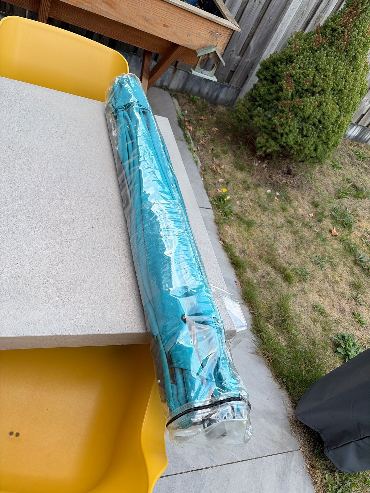 Nieuwe turquoise strandparasol in verpakking, Ophalen, Nieuw, 1 tot 2 meter, Strandparasol