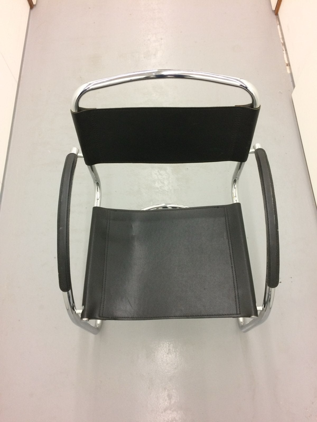 Retro stoel stijl Marcel Breuer, zwart tuigleder en chroom, Ophalen, Stoel, Metaal