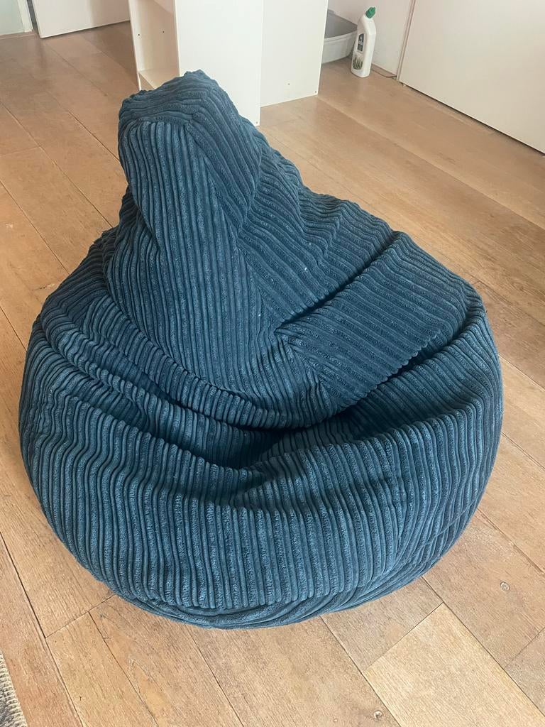 Lounge Pug Zitzak - Donkerblauw Ribfluweel, Huis en Inrichting, Ophalen, Gebruikt, Blauw, Zitzak