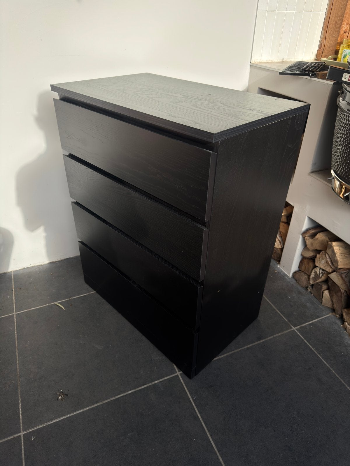 Ikea malm ladekast met 4 lades zwart bruin, Ophalen, 50 tot 100 cm, Zo goed als nieuw, 3 of 4 laden