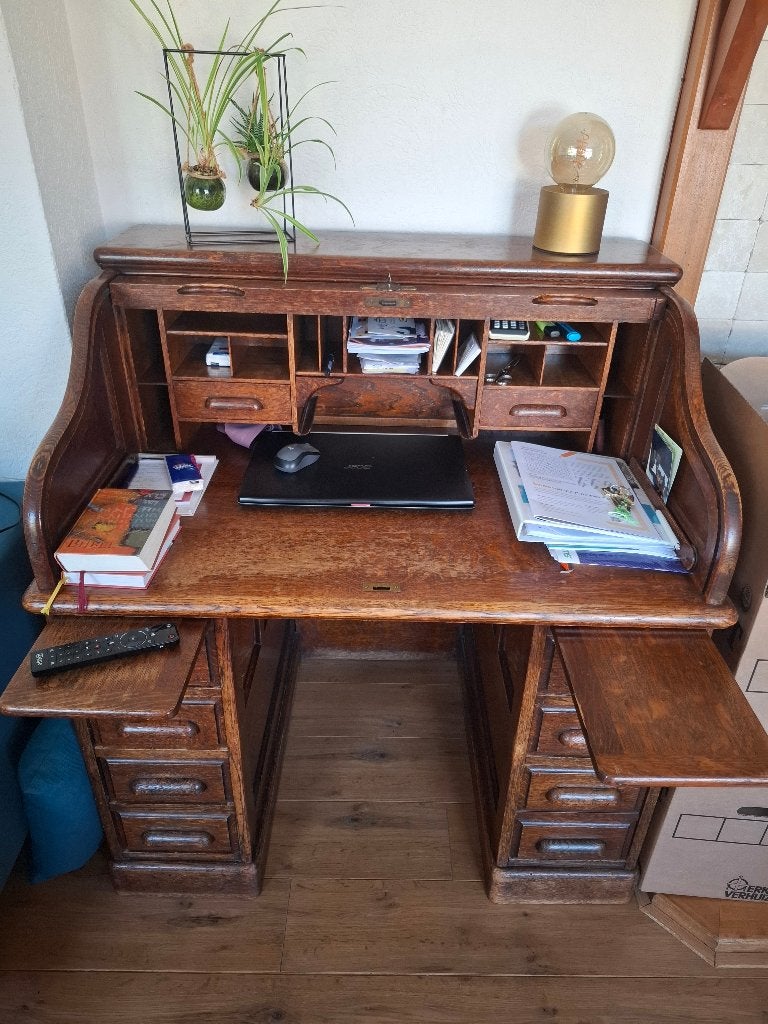 Antiek eiken roll-top bureau / rolbureau ca. 1900, Ophalen