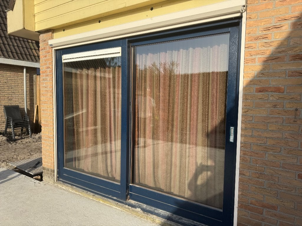 Schuifpui met screen hardhout, 280 x 220 cm, Ophalen, Gebruikt, 225 cm of meer, 150 tot 225 cm