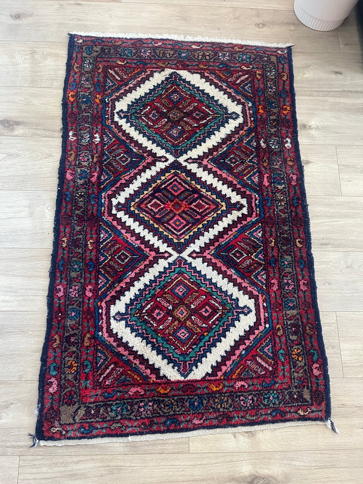 Vintage Perzisch tapijt - Handgeknoopt, kleurrijk, Gebruikt, 100 tot 150 cm, Boho vintage retro, Rechthoekig