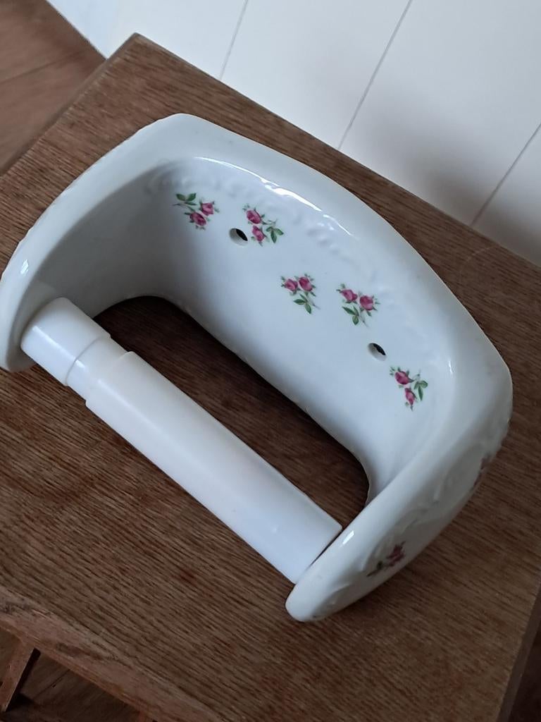 Retro porceleinen wc rolhouder roosjes, Ophalen of Verzenden