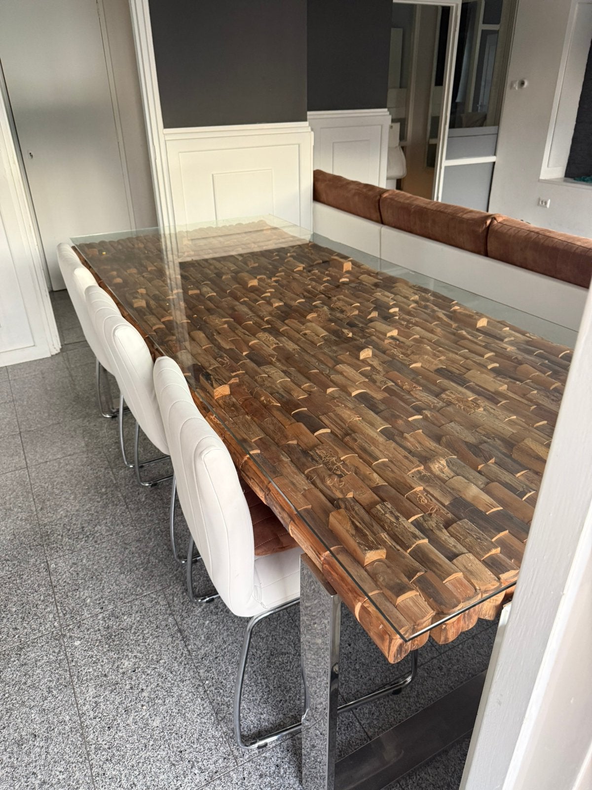 Luxe Rofra eettafel 240 cm | hout, glas en RVS-look, Huis en Inrichting, Tafels | Eettafels, Ophalen, 200 cm of meer, 50 tot 100 cm