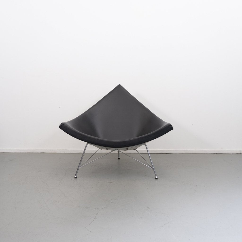 2x Vitra George Nelson Coconut Fauteuil Zwart Leer - Chroom, Niet ingevuld, Leer, Niet ingevuld, 75 tot 100 cm