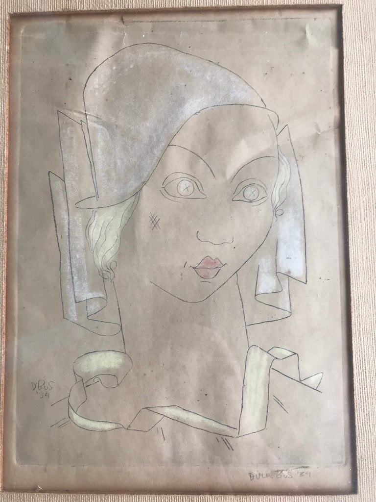 tekening haagse school art deco vrouw klederdracht dirk bus, Antiek en Kunst, Kunst | Tekeningen en Foto's, Ophalen of Verzenden