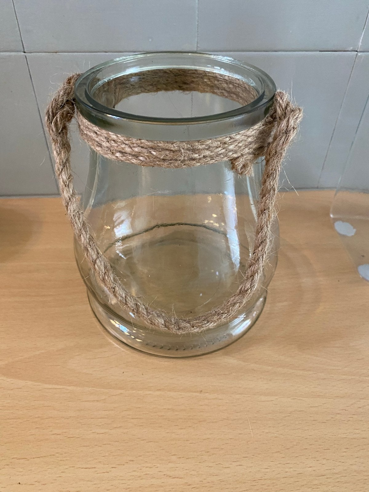 2 Windlichten van glas met touw - Landelijke stijl, Ophalen, Gebruikt, Glas, Landelijk