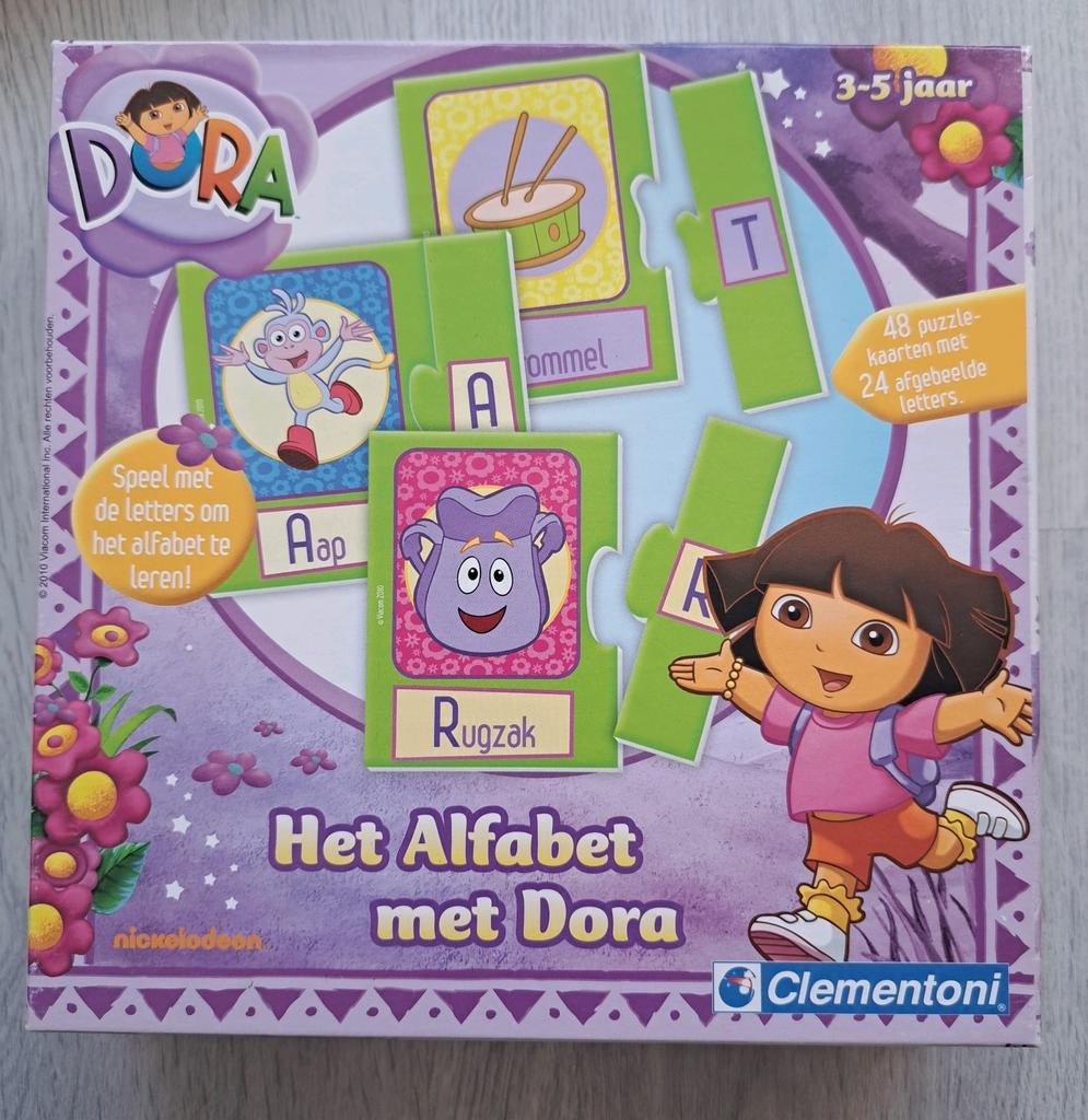 Clementoni - Het alfabet met Dora - puzzel spel, Ophalen of Verzenden, Zo goed als nieuw, Puzzelen