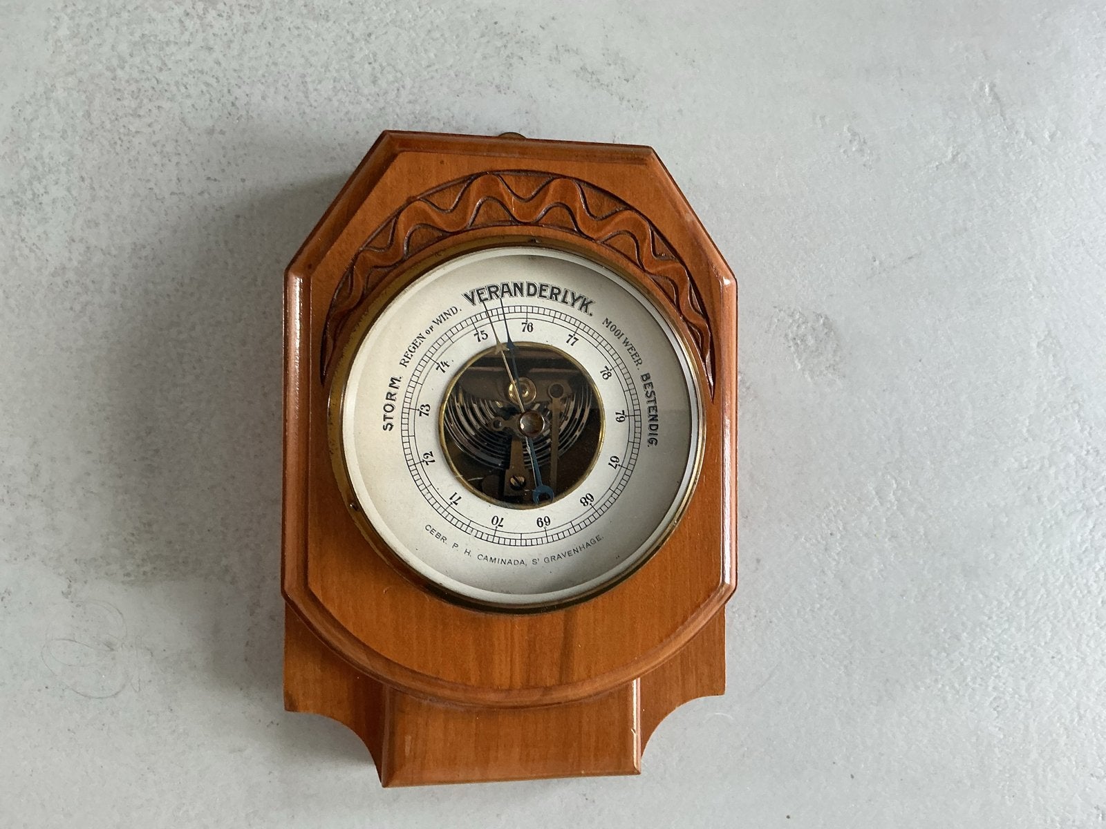 Antieke Barometer - Hout - C.E.B.R. P.H. Caminada, Ophalen of Verzenden, Gebruikt, Barometer