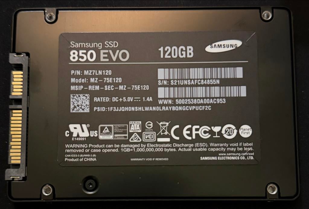 Samsung SSD 850 EVO 120GB SATA III Interne SSD, Computers en Software, Harde schijven, Intern, Gebruikt, Server, Ophalen of Verzenden
