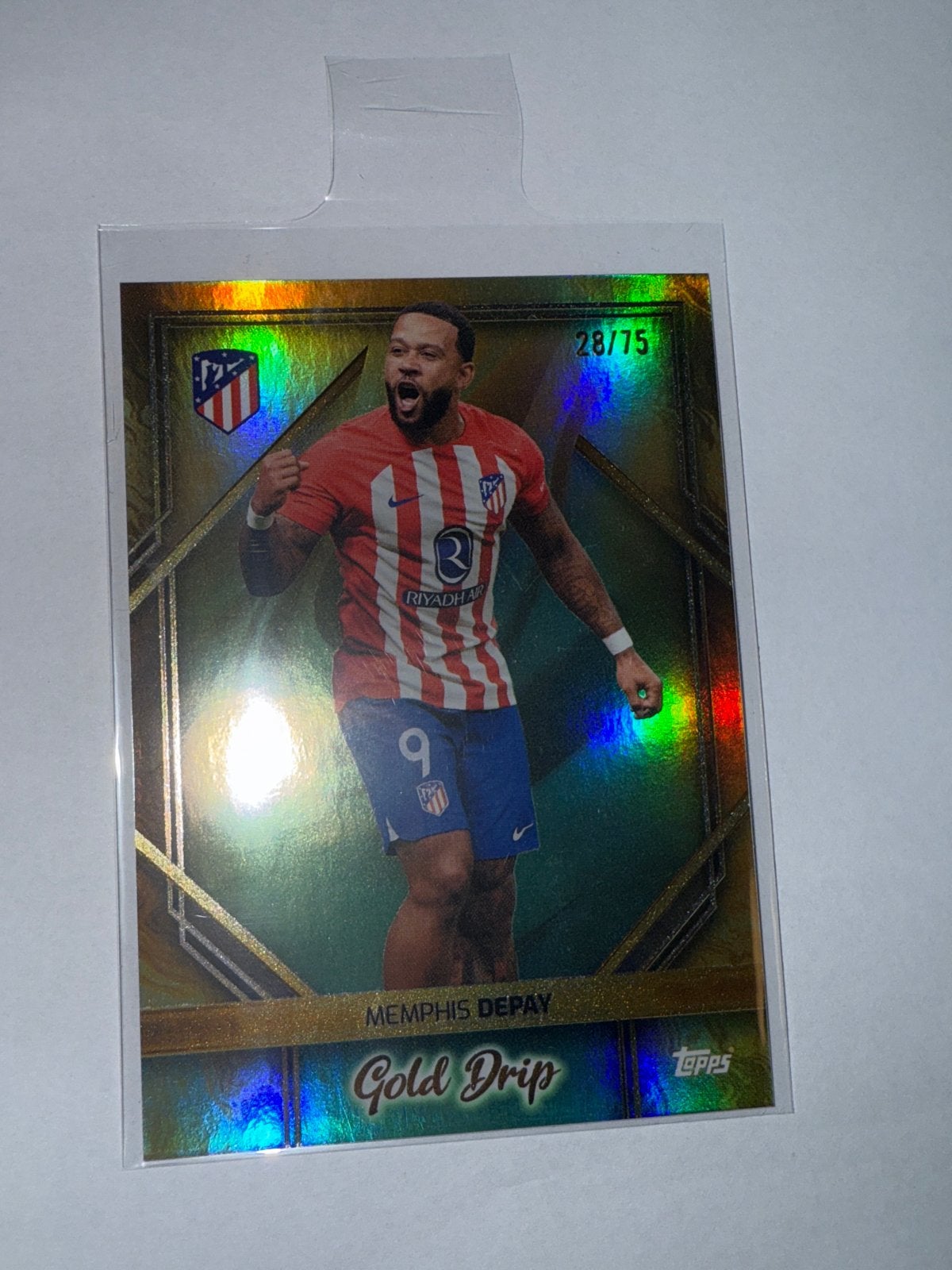 Memphis Depay Topps Gold Drip Voetbalkaart Atletico Madrid, Verzamelen, Ophalen of Verzenden, Zo goed als nieuw, Buitenlandse clubs