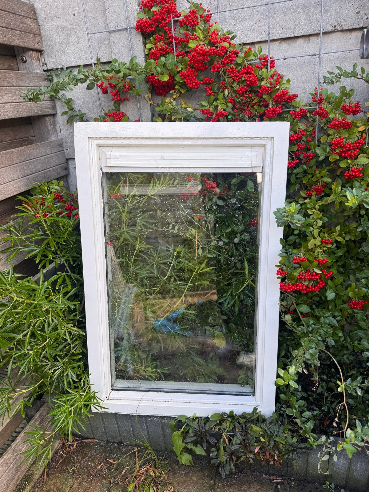 Hardhouten kozijn met glas 101x66 cm, Ophalen, Gevelraam of Ruit, Gebruikt, Minder dan 80 cm