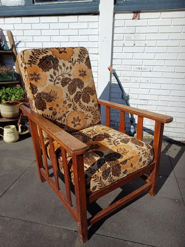 Jugendstil rookstoel - Eikenhout - Goed onderhouden, Ophalen of Verzenden, Gebruikt, 75 tot 100 cm, 50 tot 75 cm