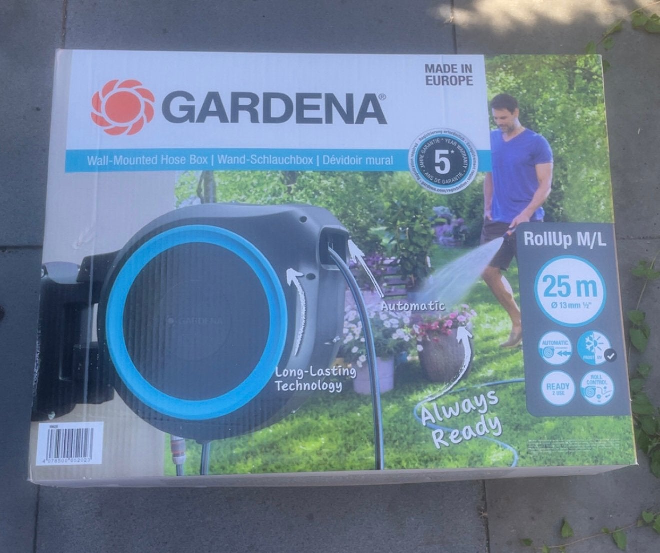 Gardena wandslangbox Roll-Up L zwart/blauw 25 m, Ophalen of Verzenden, Nieuw, Tuinslang