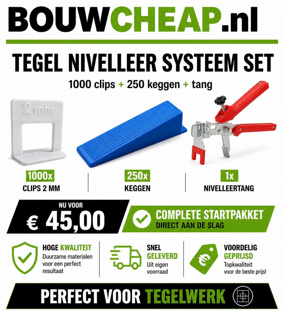 €.45.00 voor 1000 clips en 250 keggen en 1 tang