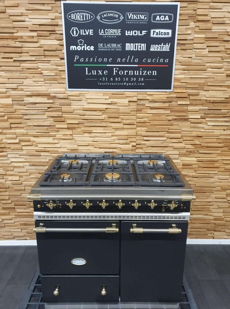 🔥Lacanche Fornuis 90cm zwart + messing 2 ovens 6 pits, Witgoed en Apparatuur, Fornuizen, Niet ingevuld, 60 cm of meer, Niet ingevuld