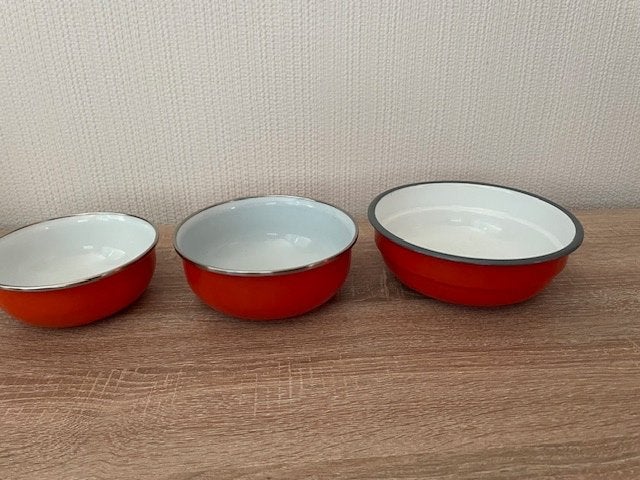 3 Vintage Oranje Schaaltjes in drie maten, Ophalen of Verzenden