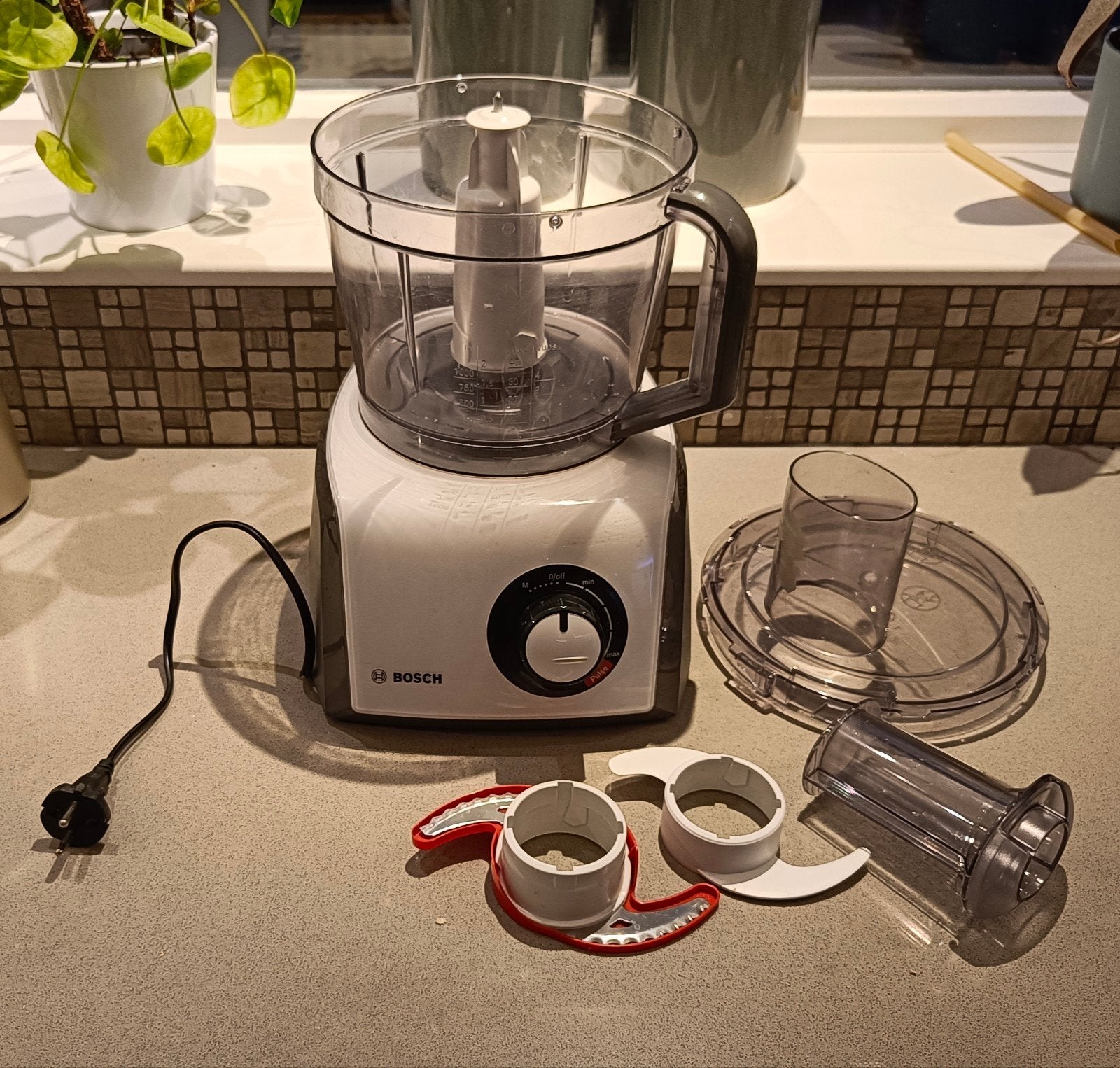 Bosch Keukenmachine met Blender en Accessoires, Ophalen, Gebruikt, Vaatwasserbestendig, 3 snelheden of meer