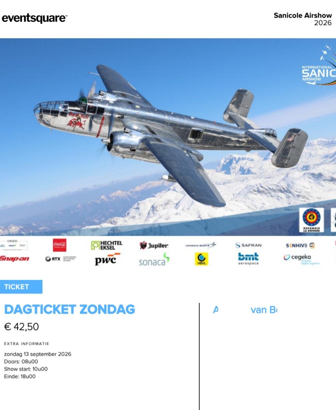 3 Tickets en parkeerkaart Sanicole airshow 2026, Tickets en Kaartjes, Drie personen of meer