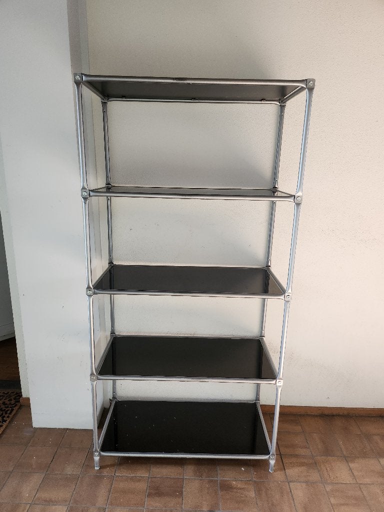 Stellingkast open met zwarte glazen planken, Huis en Inrichting, Ophalen, Gebruikt