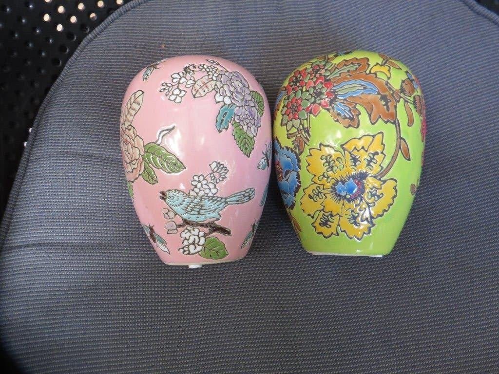Vazen aardewerk Des Pots, groen en roze, kleurige decoratie, Ophalen of Verzenden, Zo goed als nieuw, Overige kleuren, Steen/keramiek
