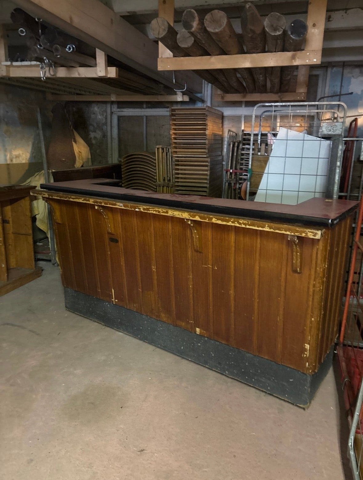 Verrijdbare houten bar/discomeubel/kassa met werkblad, Huis en Inrichting, Barren, Ophalen, Gebruikt