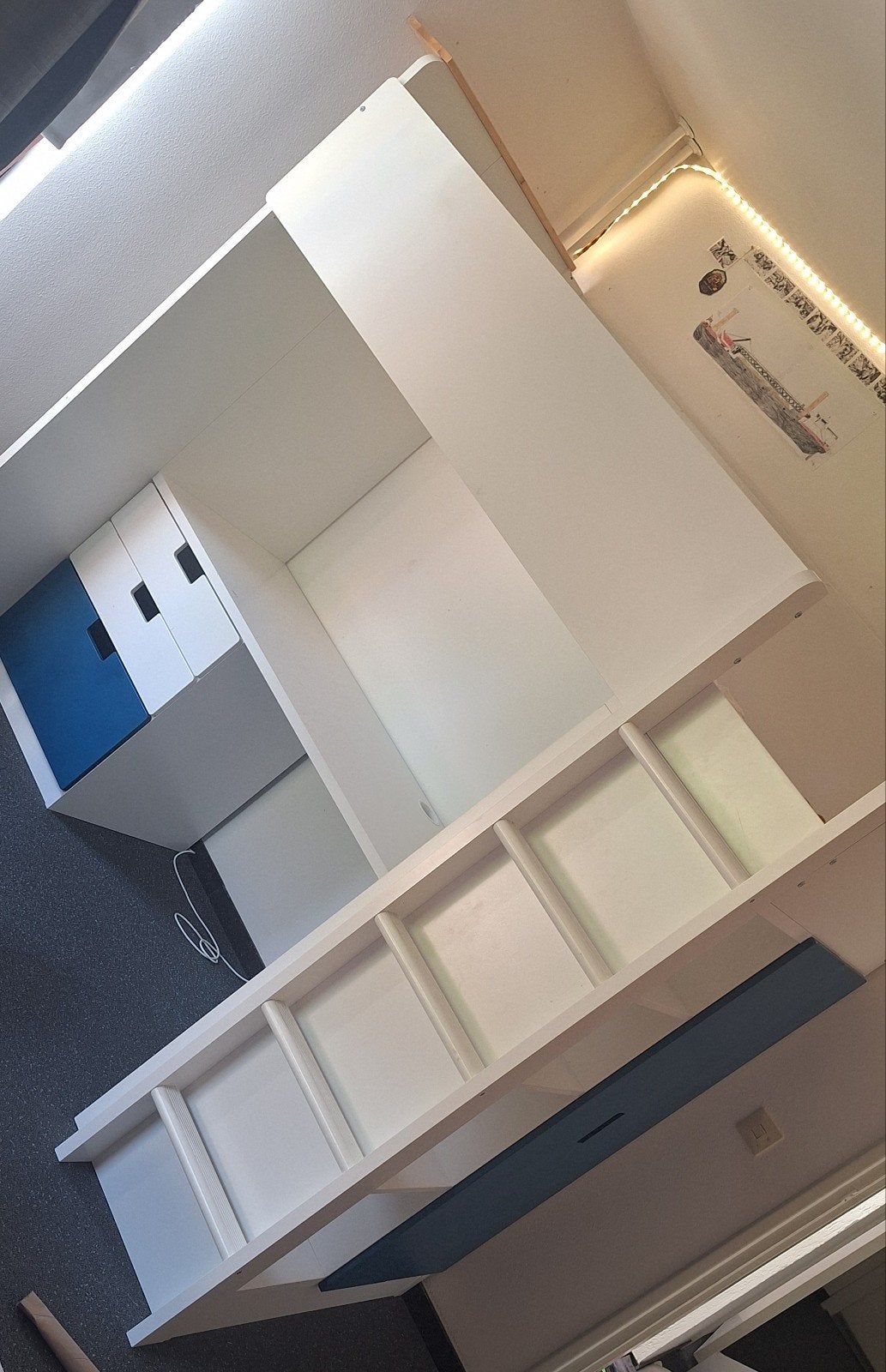 Hoogslaper met bureau en kast van IKEA småstad - Wit/Blauw, Ophalen, Gebruikt, Eenpersoons, 200 cm