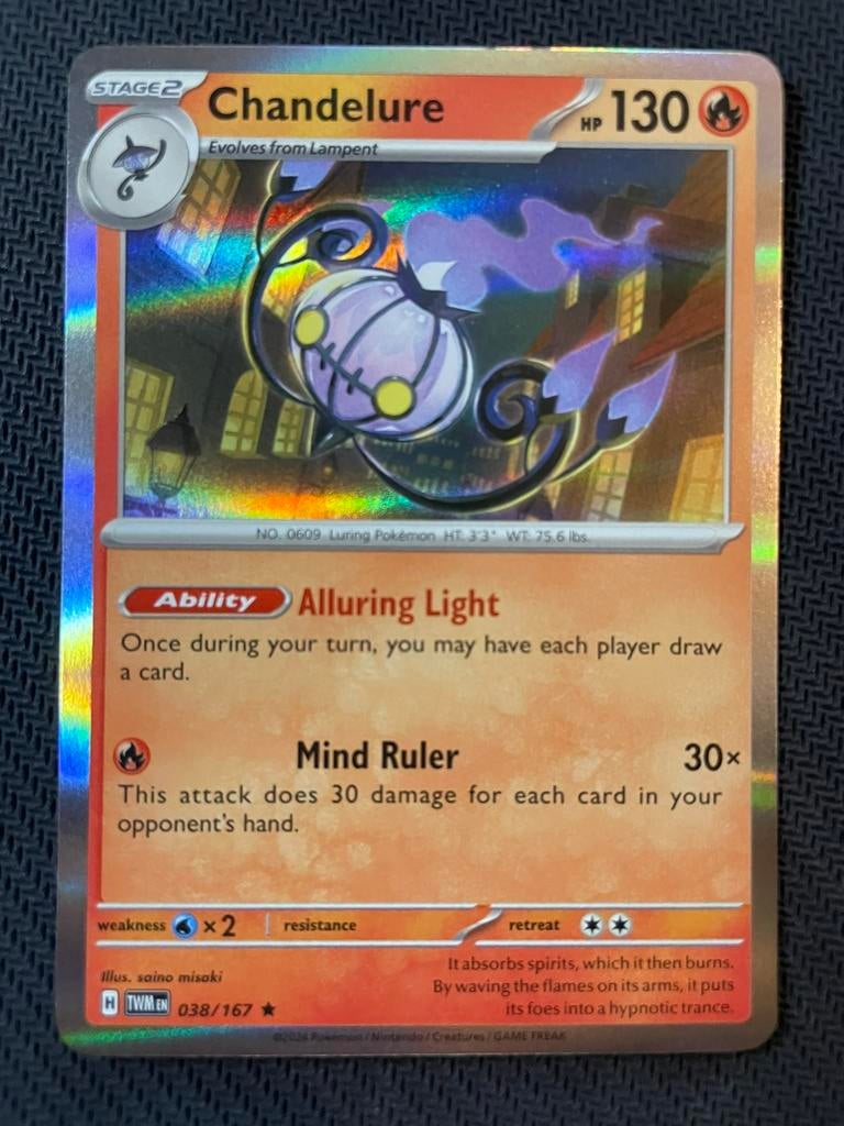 Chandelure 038/167 Rare Holo Twilight Masquerade Packfresh, Ophalen of Verzenden, Zo goed als nieuw
