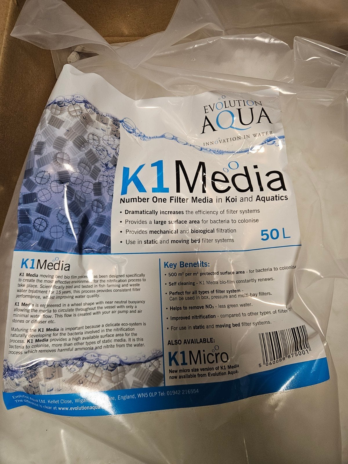 k1 filter media  50 liter, Ophalen, Nieuw
