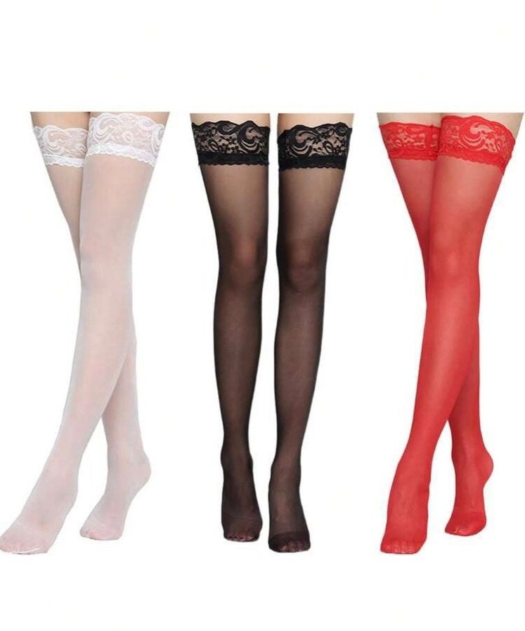Kousen nylon huidskleur, zwart, rode, wit, Verzenden, Nieuw, Zwart, Stay-up kousen