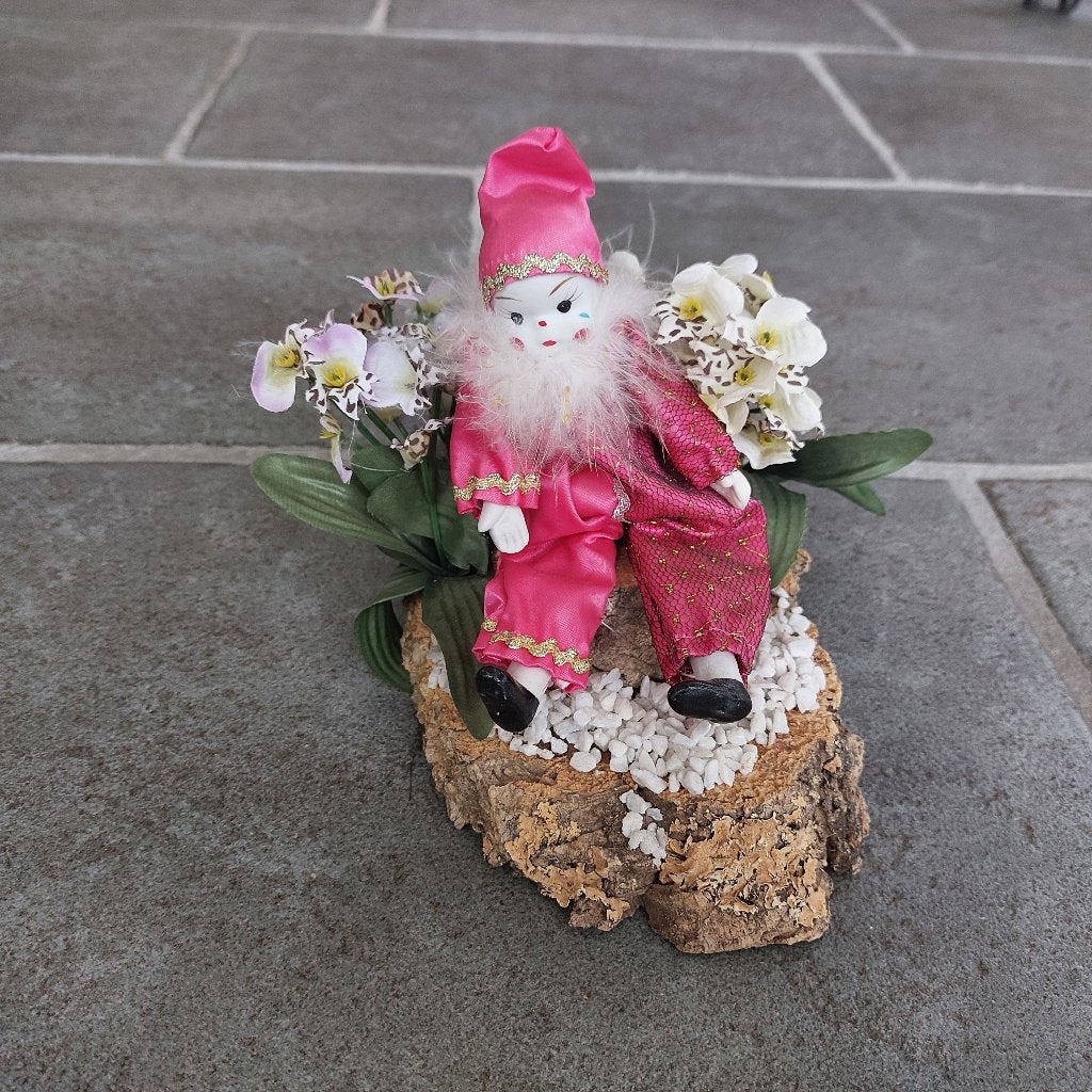 Pierrot Clown op Houten Boomschijf - Vintage, Ophalen of Verzenden, Zo goed als nieuw