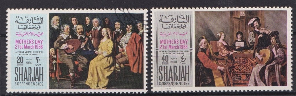 Sharjah 1968 Moederdag schilderijen, Postzegels en Munten, Postzegels | Thematische zegels, Verzenden, Gestempeld, Overige thema's